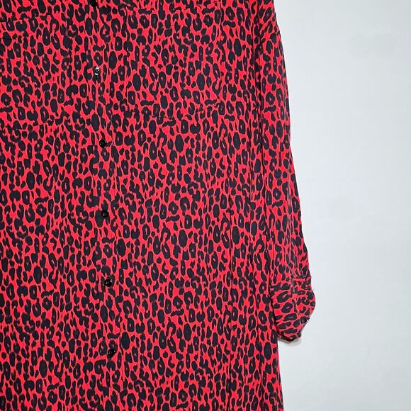 IRO Long Sleeve Button Front Side Slit Leopard Pirae Dress Red Womens Size 34 - Picture 12 of 16